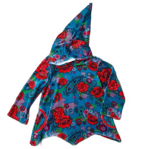 Zipfelpulli Kapuzenpullover Mädchen Größe 128 - Nicki Blumen rot petrol