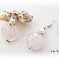 1 Paar Ohrhänger mit Glasperle u. Blattmotiv - Ohrringe,modern,edel,elegant,rosa,weiß Bild 2