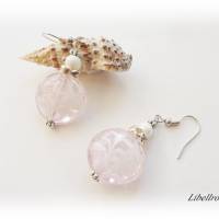 1 Paar Ohrhänger mit Glasperle u. Blattmotiv - Ohrringe,modern,edel,elegant,rosa,weiß Bild 4