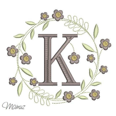 Monogramm  *  K  *  im Frühlings atemberaubendem Blumenkranz - Stickdateien in 5 Größen
