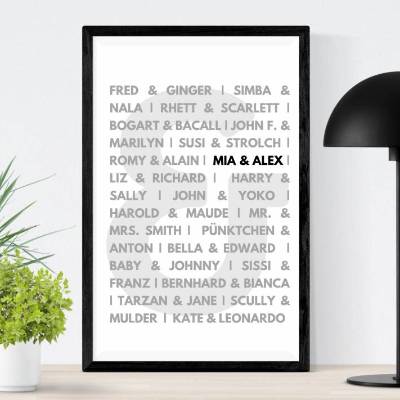 Hochzeits Poster | Geschenk Brautpaar | berühmte Paare | Typo | Schrift | personalisiertes Hochzeitsgeschenk