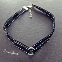 Choker Kette Kropfband Halsband schwarz weiß silberfarben Bild 7