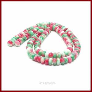 1 Strang Candy-Jade- Rondelle Abakus  weiß-rot-grün, 5x10mm (ca. 70Perlen) multicolor Bild 1