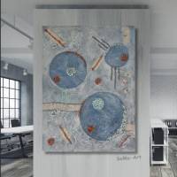 Spannendes Sturkurbild mit Dekosteinen im Collagenstyle auf Leinwand, XXL, Moderne Malerei, Wanddekoration, Kunst Bild 7