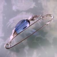 Schalnadel blau silber böhmisches Glas, 10cm lange Kiltnadel mit großem Glasnugget Bild 2