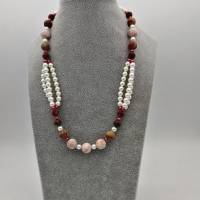 Perlen-Halskette mit Naturstein und Edelstahl in rosa weiss silber 47 cm plus Verlängerungskette handgemachtes Unikat Bild 5