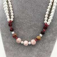Perlen-Halskette mit Naturstein und Edelstahl in rosa weiss silber 47 cm plus Verlängerungskette handgemachtes Unikat Bild 6