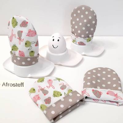 4 Eierwärmer aus Stoff genäht, wendbar mit Hasenmotiv