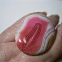 Ring mit großem pink rosa camel beige Achat Stein oval handmade Geschenk für sie Bild 3