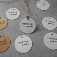 Handmade with Love Etiketten Kraftpapier oder weiß Label Anhänger mit Schnur Bild 3