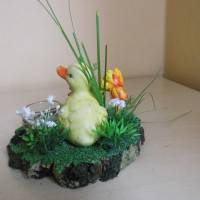 Ostern Geschenkdekoration - Küken und Hase im Garten - Geldgeschenk zu Ostern mit Teelicht - Ostereier Bild 3