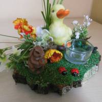 Ostern Geschenkdekoration - Küken und Hase im Garten - Geldgeschenk zu Ostern mit Teelicht - Ostereier Bild 5