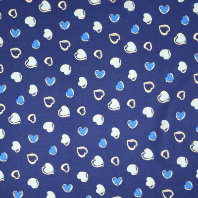 Rest: 2m x 1,38m Viskose kleine Herzen Blau Töne (1m/5,-€)