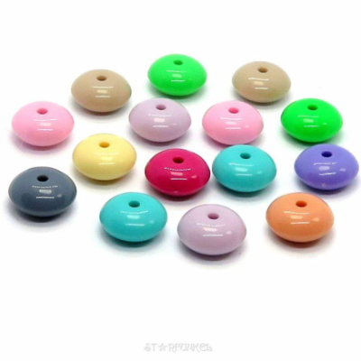15 bunte Zwischenperlen Spacer Rondelle Linsen Abakus Perlen 16mm, Farbmix, Acryl