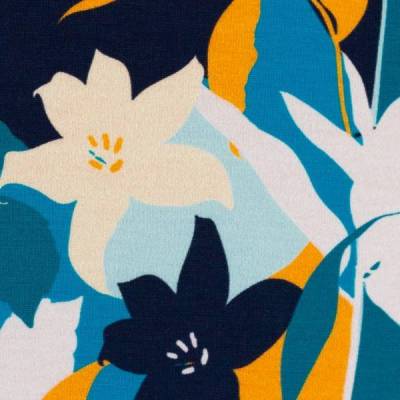 Jersey Baumwolljersey Jonne Blumen senf/dunkeltürkis  Oeko-Tex® Standard 100(1m/15,-€)