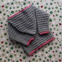 Strickjacke mit Kapuze ab Größe 50/56 bis Größe 98/104 grau rosa Trachtenjacke Pullover Babyjacke Geschenk Geburt Bild 5