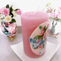 Wunderschöne modern gestaltete Osterkerze ( Rustikkerze ) mit Ostermotiv in rosa Bild 2