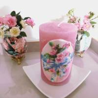 Wunderschöne modern gestaltete Osterkerze ( Rustikkerze ) mit Ostermotiv in rosa Bild 3