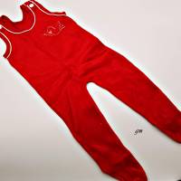 Vintage, roter Baby Strampler mit Füßen, Größe 74 eingestickter kleiner Vogel, Nicki, weiße Knöpfe Bild 2