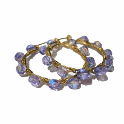 Creolen funkelnd in lila very peri violett 35 Millimeter Ohrringe handgemacht goldfarben