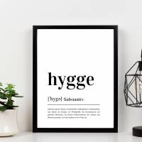 Design Poster |  HYGGE | Definition | Digital Print | Typo Bild | Kunstdruck | Duden Lautschrift | Gemütlichkeit | Happy Bild 1