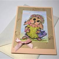 Hasenmädchen mit Kette und Blütenkranz im Frühling Grußkarte als Druck im vintage stil Bild 5