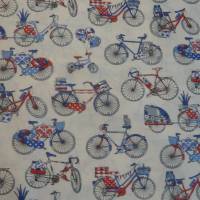12,00 EUR/m Stoff Baumwolle Fahrrad, Bicycle, Fahrräder / blau, rot auf weiß Bild 1