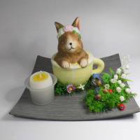 Ostereier - Ostern Tischdeko Deko Hase in der Tasse - Deko für das Osterfrühstück mit Eikerze Bild 1