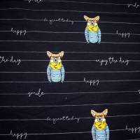 French Terry Sommersweatstoffe–Fuchs-Happy–smile–gestreift–KATINOH Limited Edition schwarz weiss Kinderstoff Frühling EU Bild 1