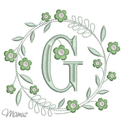 Monogramm  *  G  *  im Frühlings atemberaubendem Blumenkranz - Stickdateien in 5 Größen