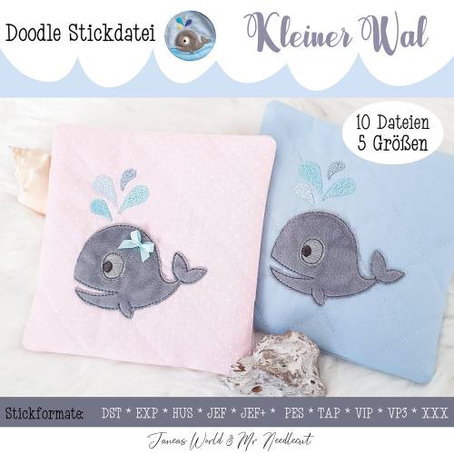Digitale Stickdatei JW "Kleiner Wal" Doodle für den 10x10 - 20x30 cm (4x4 - 8x12") Stickrahmen