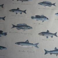 12,60 EUR/m Canvas Fische auf naturbeige Leinenoptik / See, Meer Bild 1