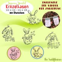 Digitale Stickserie Janeas World Kritzelhasen 10x10 - 13x18 cm (4x4-5x7") Stickrahmen Bild 1
