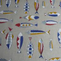 12,60 EUR/m Canvas bunte Fische auf naturbeige Leinenoptik / See, Meer Bild 1