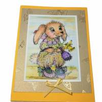 Hase in Schühchen mit Osterglocke Frühling Grußkarte im vintage look Bild 2