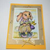 Hase in Schühchen mit Osterglocke Frühling Grußkarte im vintage look Bild 4