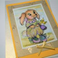 Hase in Schühchen mit Osterglocke Frühling Grußkarte im vintage look Bild 5