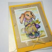 Hase in Schühchen mit Osterglocke Frühling Grußkarte im vintage look Bild 6