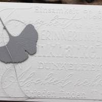 Trauerkarte, Beileidskarte, grau-weiß, Kondolenzkarte mit Ginko-Blatt Bild 4