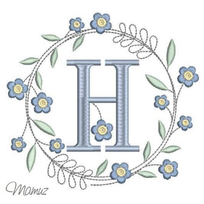 Monogramm  *  H  *  im Frühlings atemberaubendem Blumenkranz - Stickdateien in 5 Größen