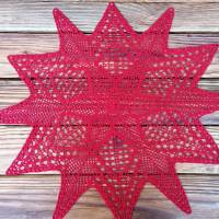 Häkeldeckchen Häkeldecke Decke Mitteldecke rund rot Stern Handarbeit häkeln Advent Bild 3