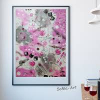 Acrylbild harmonisches Farbspiel Pink mit geometrischen Formen auf Malpapier, ungerahmt, Wandbild, Kunst Bild 1