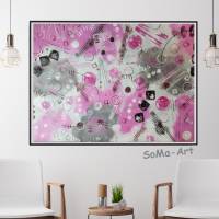 Acrylbild harmonisches Farbspiel Pink mit geometrischen Formen auf Malpapier, ungerahmt, Wandbild, Kunst Bild 3