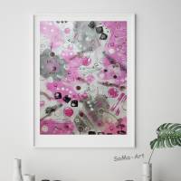 Acrylbild harmonisches Farbspiel Pink mit geometrischen Formen auf Malpapier, ungerahmt, Wandbild, Kunst Bild 4