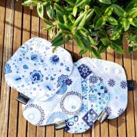 waschbare Stoffbinden Set aus Baumwolle nachhaltige Monatshygiene - Zero Waste - weiß blau orientalisch Bild 3