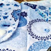 waschbare Stoffbinden Set aus Baumwolle nachhaltige Monatshygiene - Zero Waste - weiß blau orientalisch Bild 5