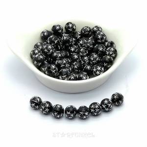 50 runde Sternchen-Perlen schwarz/silber 8mm, Acryl Bild 1