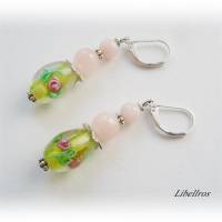 1 Paar Ohrhänger mit Blumen u. Edelsteinen - Ohrringe,romantisch,verspielt,grün,hellrosa,silberfarben Bild 4