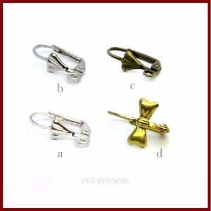 5 Paar Klappbrisuren Ohrring- Rohlinge mit Fächer/Schleife und Öse, versilbert, platinfarben, antik-bronzefarben,Messing Bild 1
