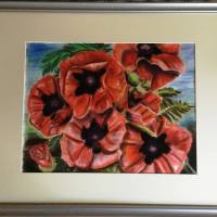 Großes original Pastellkreide - Bild, rote Mohnblumen, 62,5 cm x 47,5 cm Bild 2
